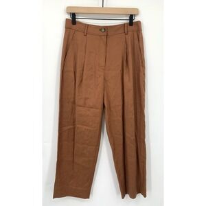 The Reset R Label Pants Womens Small Brown Linen Trouser Pleated Wide Leg Crop